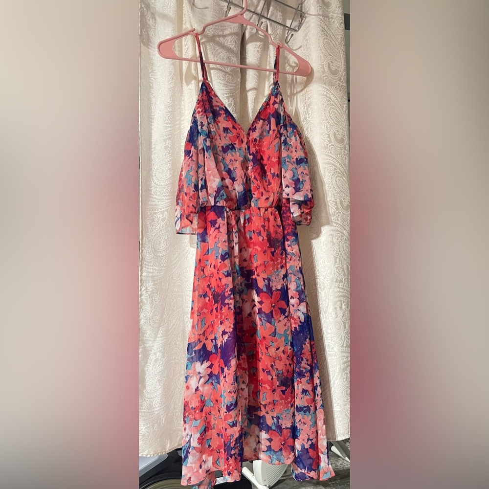 Bisou Bisou Vibrant Pink and Blue Floral Dress